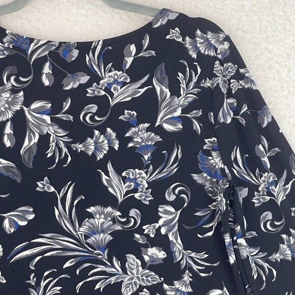White House Black Market Black Floral Print Dress Womens 3/4 Sleeve Size Medium - Picture 15 of 16